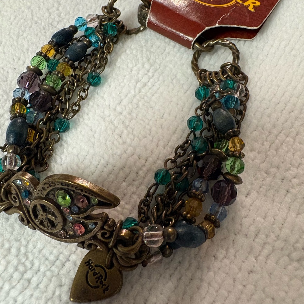 NWT Hard Rock Cafe Teal Green Purple Multicolor Beaded Bracelet - Picture 3 of 8
